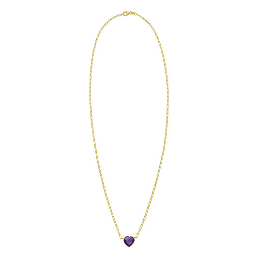 14K Yellow Gold Amethyst Heart Necklace (1.50 mm)
