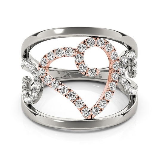 Heart Motif Filigree Style Diamond Ring in 14k White & Rose Gold (1/4 cttw)