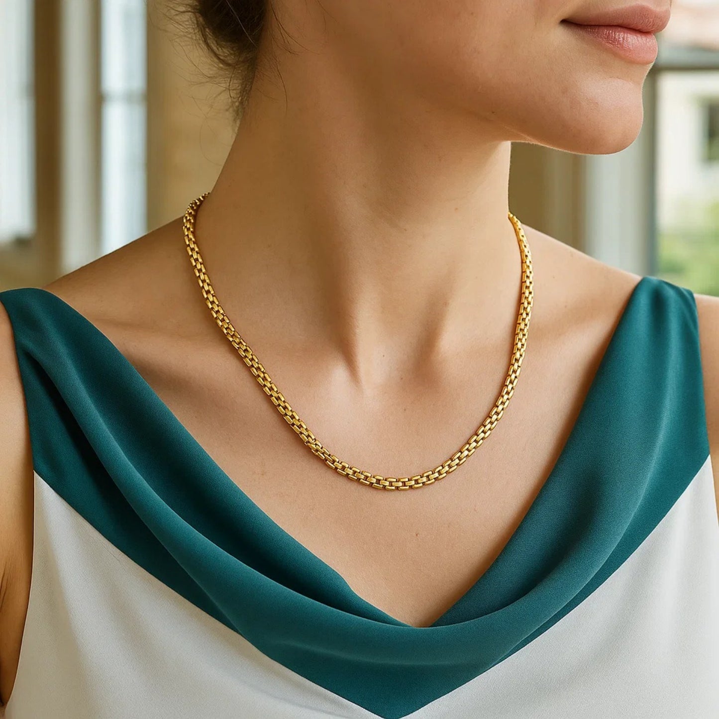 14k Yellow Gold Panther Chain Link Necklace
