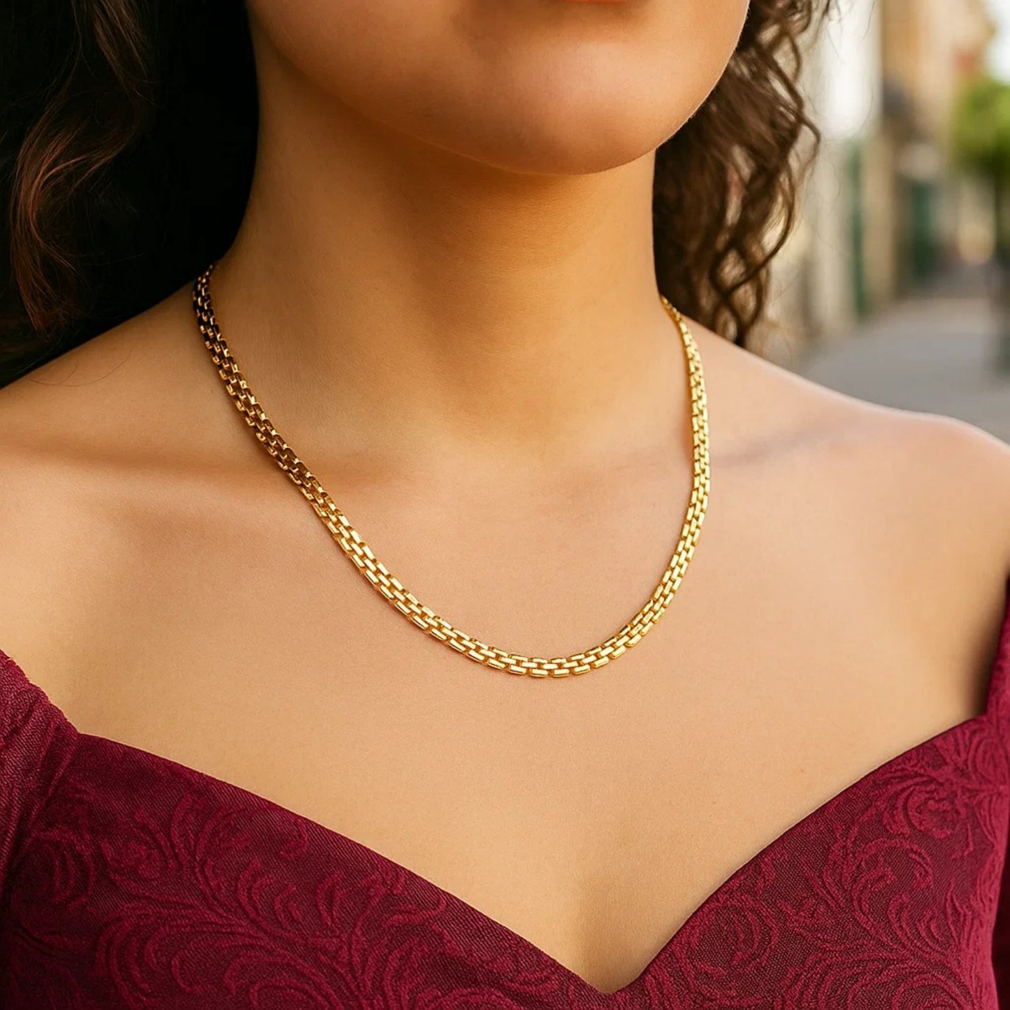 14k Yellow Gold Panther Chain Link Necklace