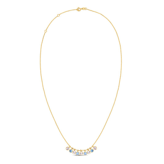 14K Yellow Gold Blue And White Topaz Dancing Drop Necklace