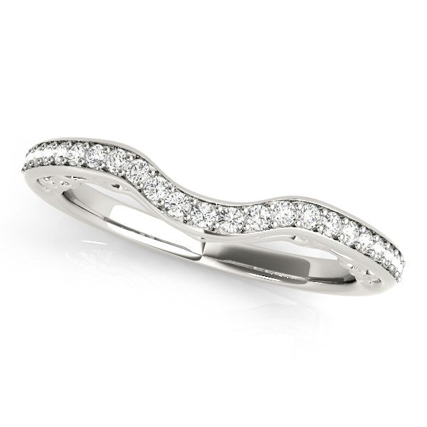 14k White Gold Prong-Set Curved Diamond Wedding Ring (1/6 cttw)