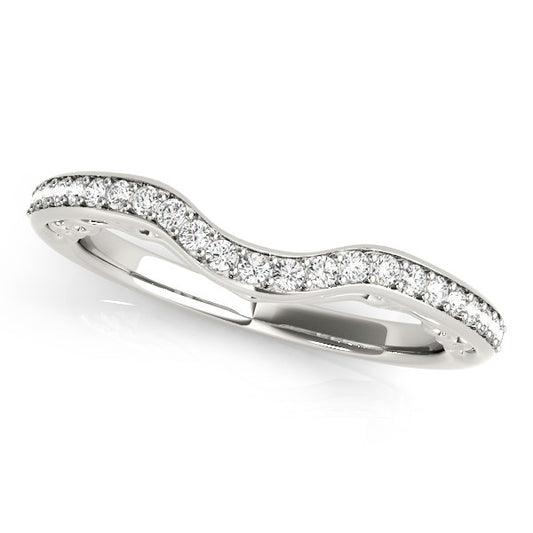 14k White Gold Prong-Set Curved Diamond Wedding Ring (1/6 cttw)