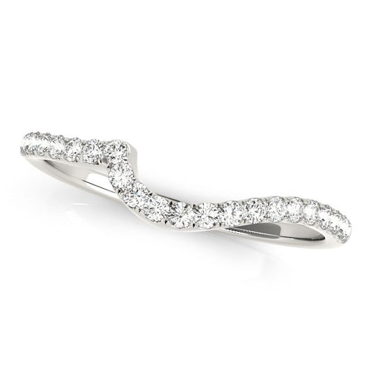 14k White Gold Round Pave Curved Diamond Wedding Ring (1/5 cttw)