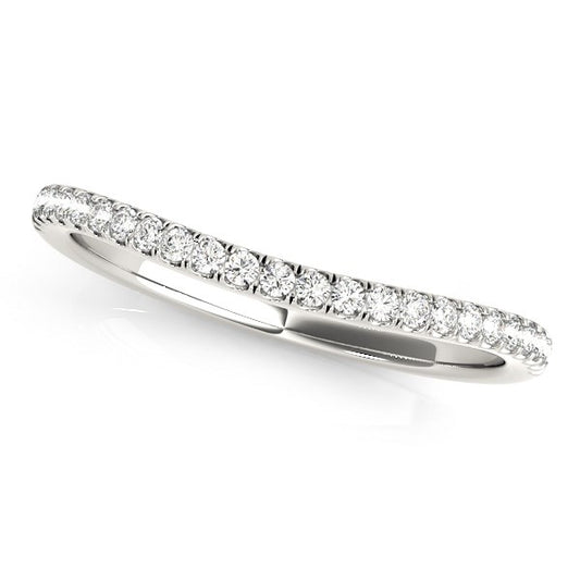 14k White Gold Pave Style Curved Wedding Band (1/10 cttw)