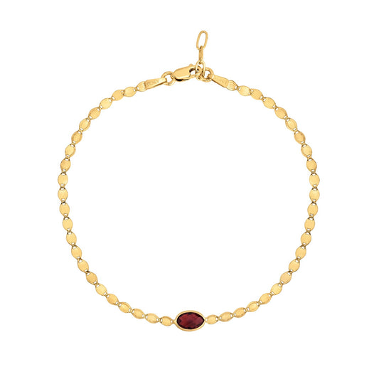 14K Yellow Gold Garnet Mirrored Chain Bracelet (2.20 mm)