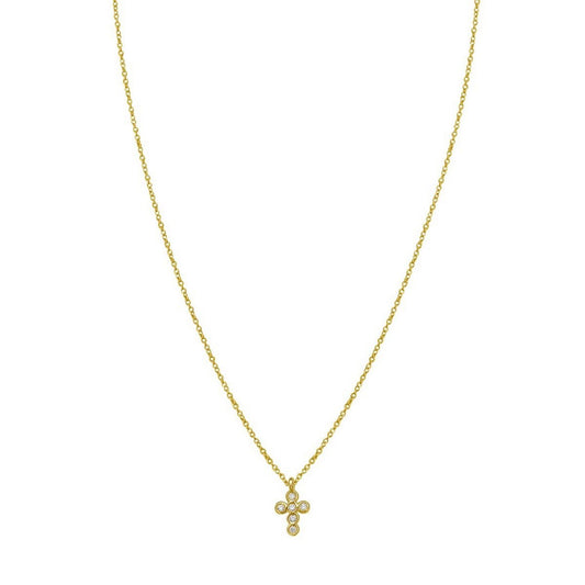 14K Yellow Gold Petite Diamond Cross Necklace