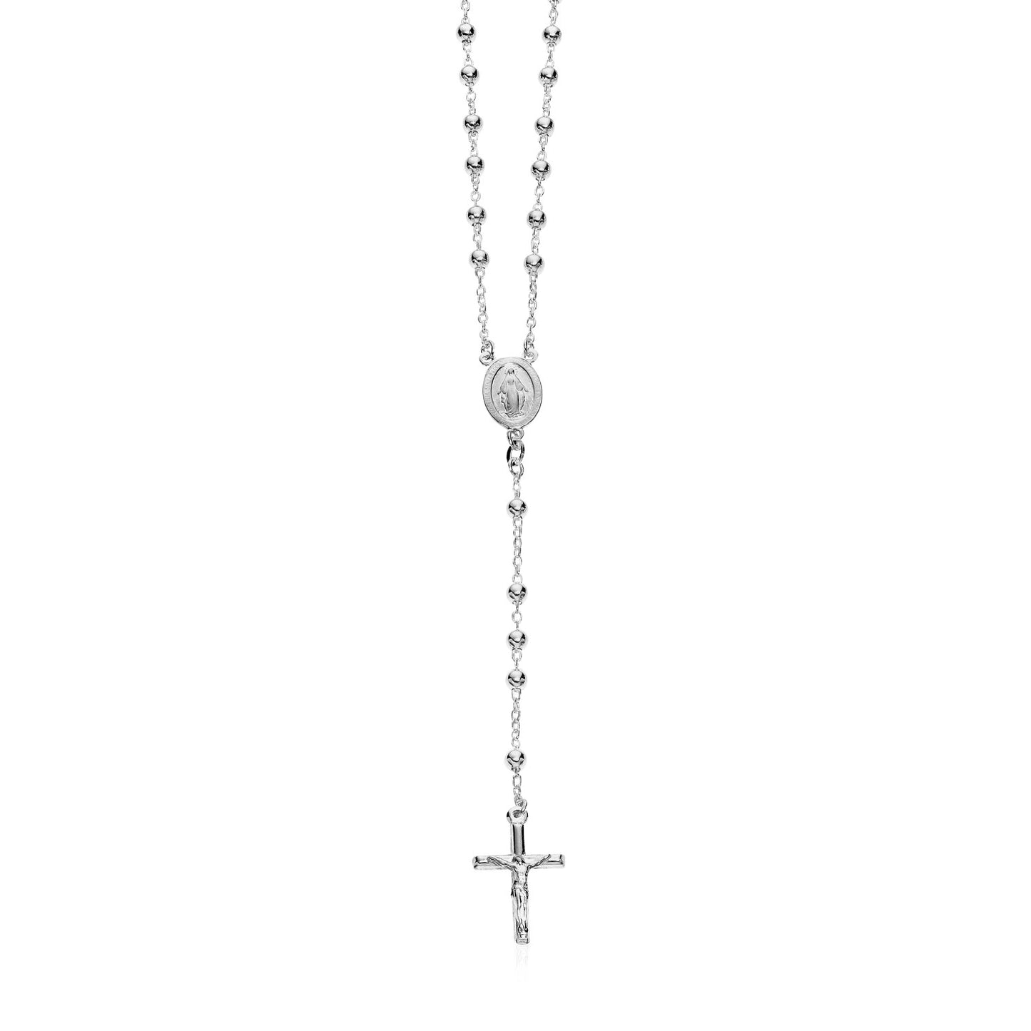 Polished Rosary Chain & Bead Necklace in Sterling Silver