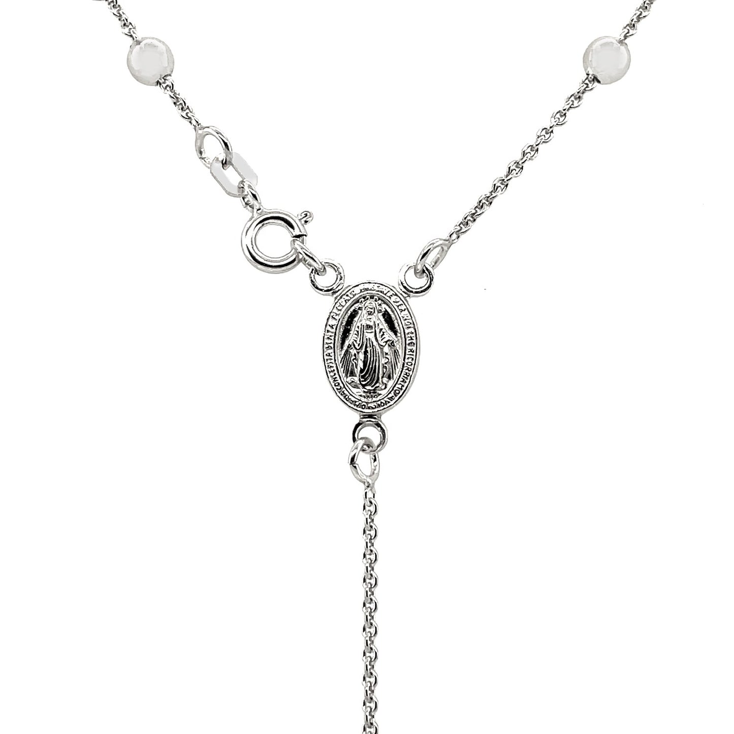 Polished Rosary Chain & Bead Necklace in Sterling Silver