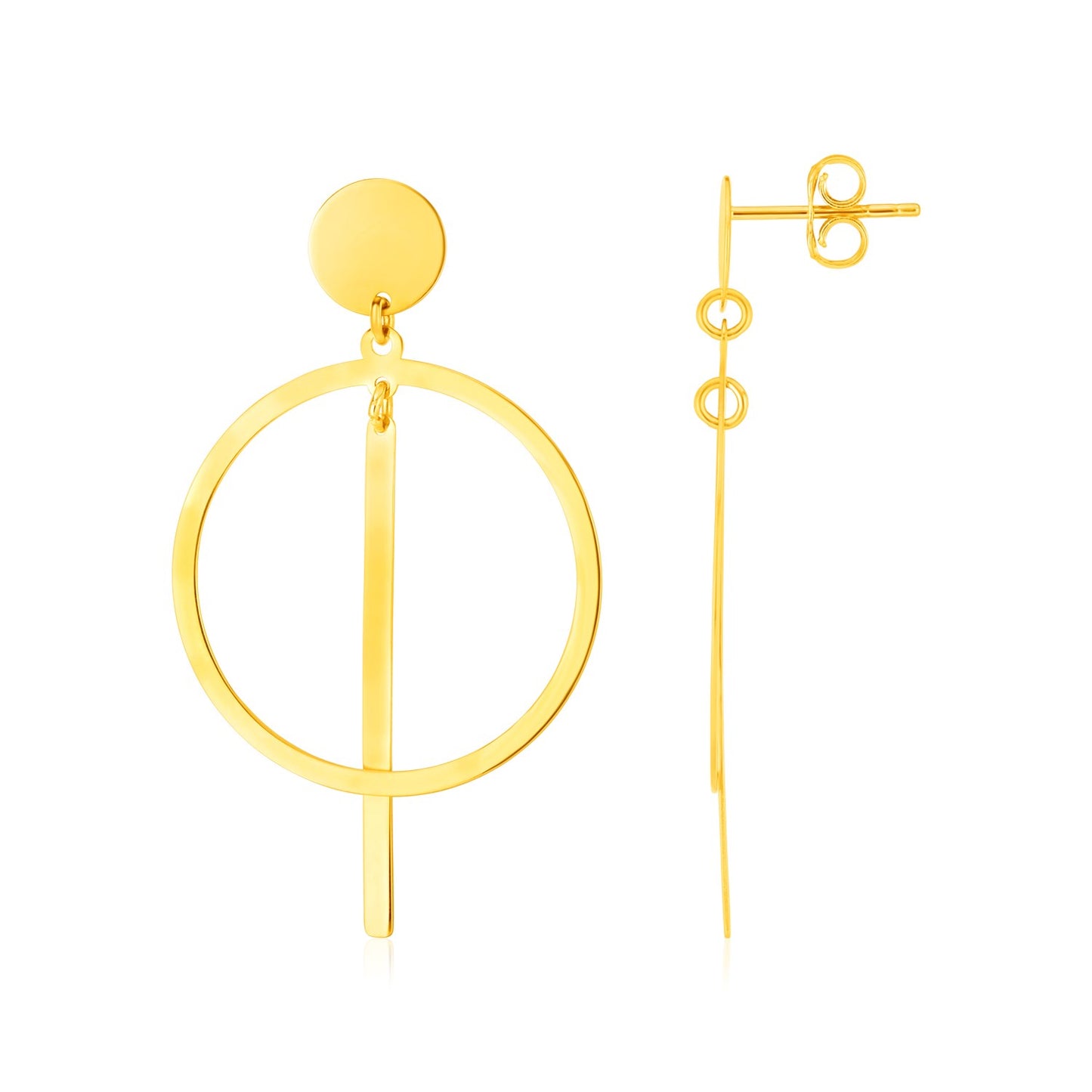 14K Yellow Gold Polished Circle & Bar Earrings