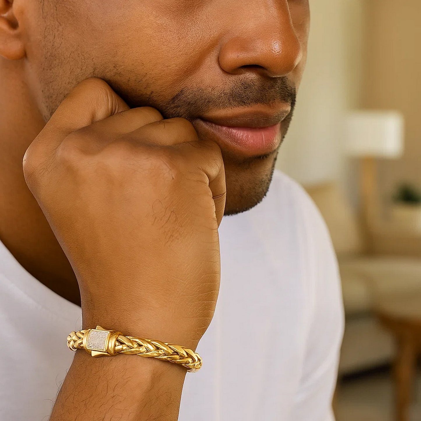 Woven Rope Bracelet with Diamond Accented Clasp in 14k Yellow Gold