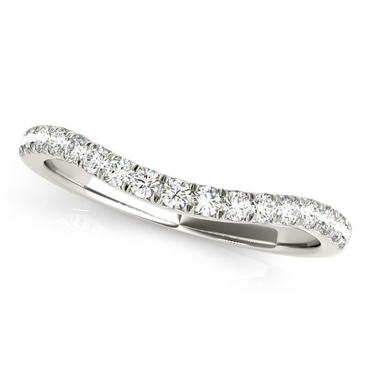 14k White Gold Pave-Set Round Diamond Curved Wedding Band (1/4 cttw)