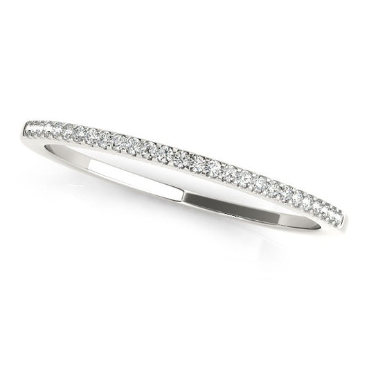 14k White Gold Slim Round Pave-Set Wedding Band (1/10 cttw)