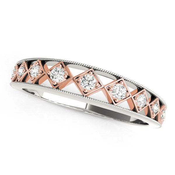 14k White Gold & Rose Gold Unique Diamond Wedding Band (1/10 cttw)