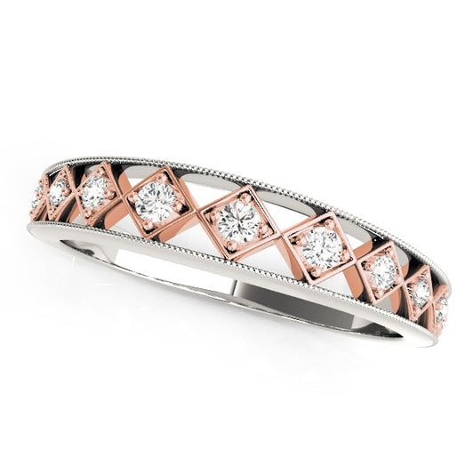 14k White Gold & Rose Gold Unique Diamond Wedding Band (1/10 cttw)