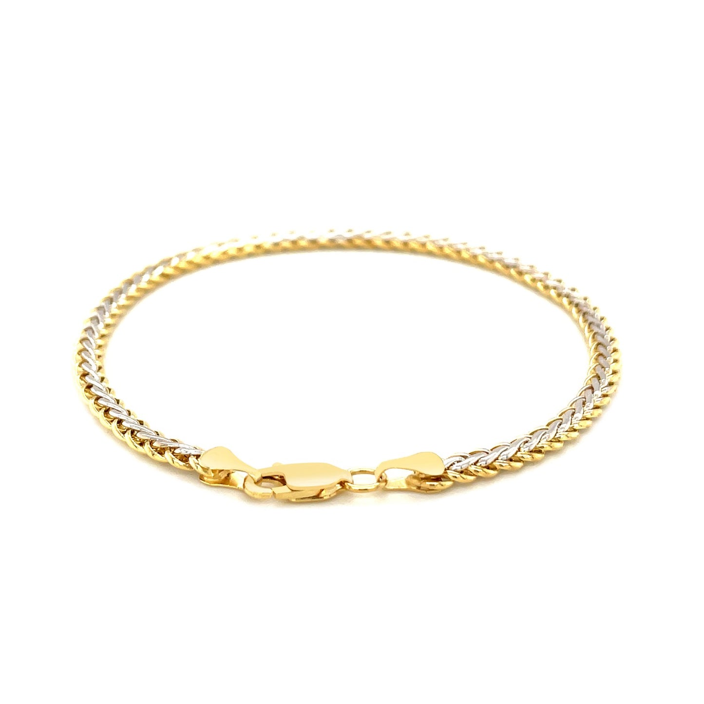 Two-Toned Fine Wheat Chain Bracelet in 10k Yellow & White Gold