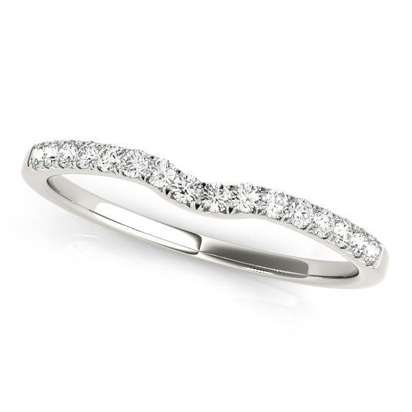 14k White Gold Curved Pave Diamond Wedding Ring (1/8 cttw)