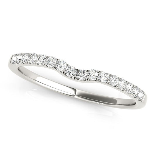 14k White Gold Curved Pave Diamond Wedding Ring (1/8 cttw)