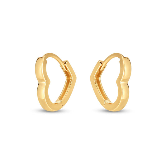 14k Yellow Gold Heart Huggie Hoops