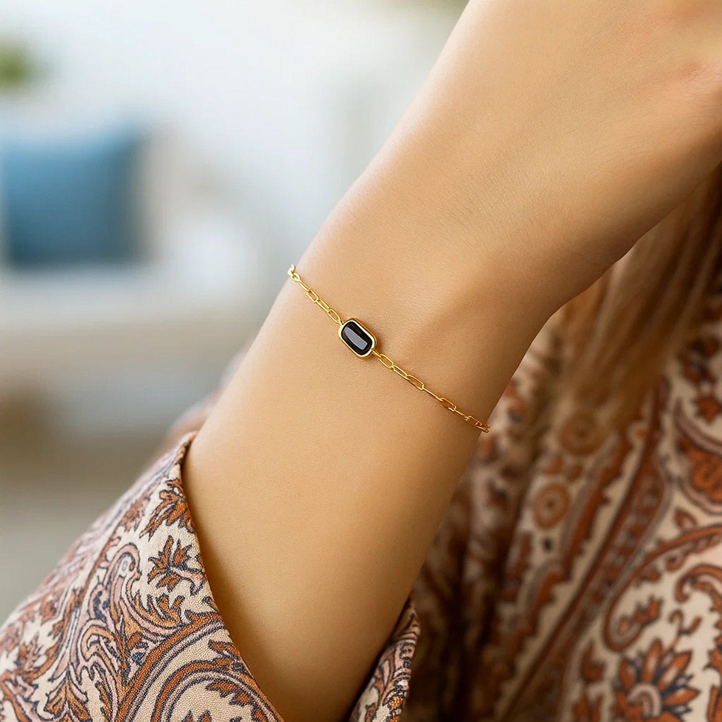 14K Yellow Gold Garnet Paperclip Bracelet (1.50 mm)