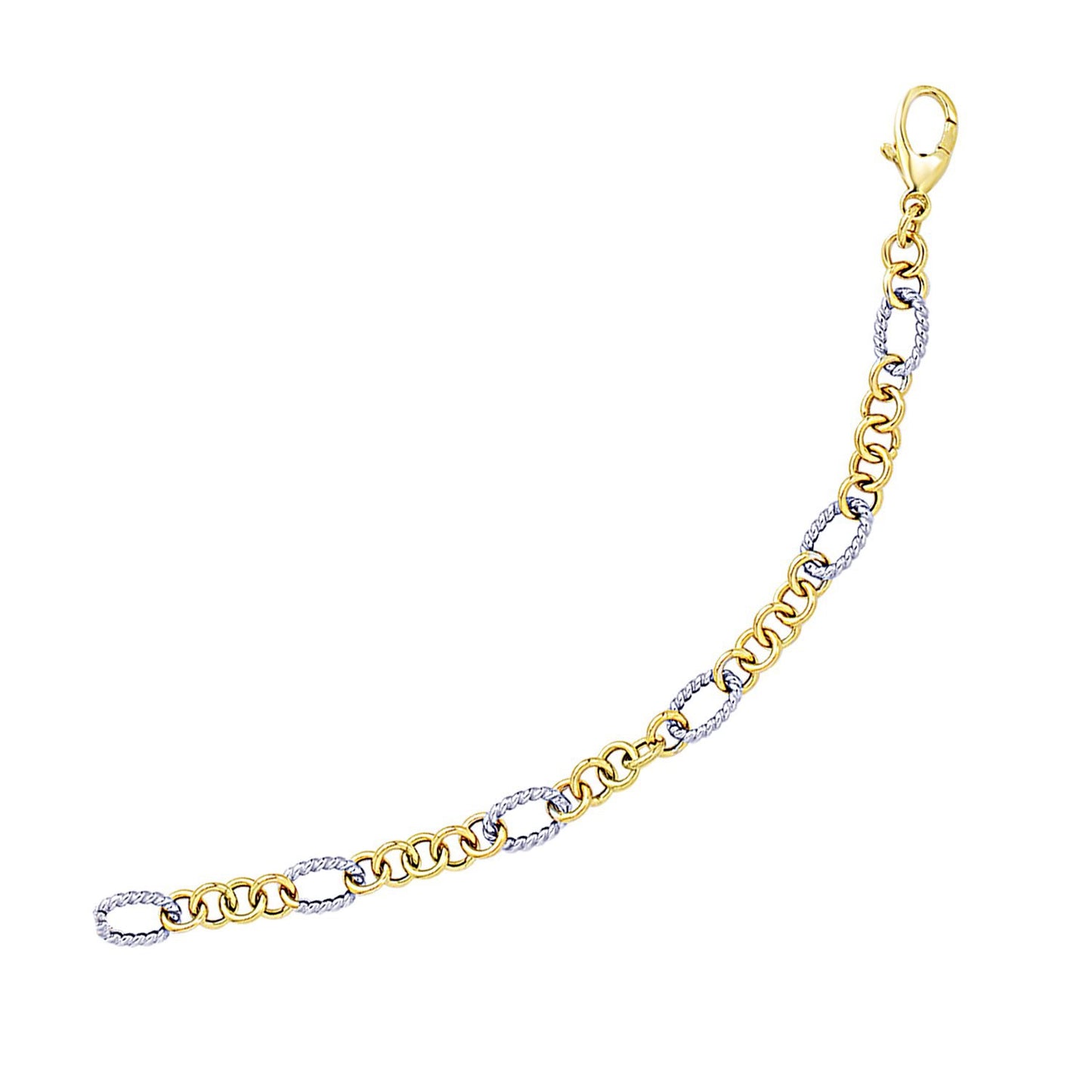 14k Two-Tone Gold Rope Motif Oval & Round Link Chain Bracelet