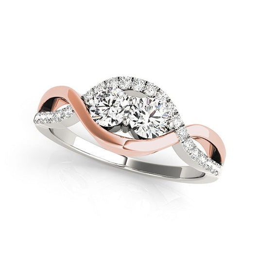 14k White & Rose Gold Infinity Style Two Stone Diamond Ring (5/8 cttw)