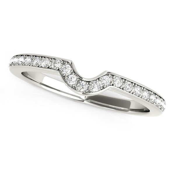 14k White Gold Modern Curved Prong-Set Diamond Wedding Band (1/8 cttw)