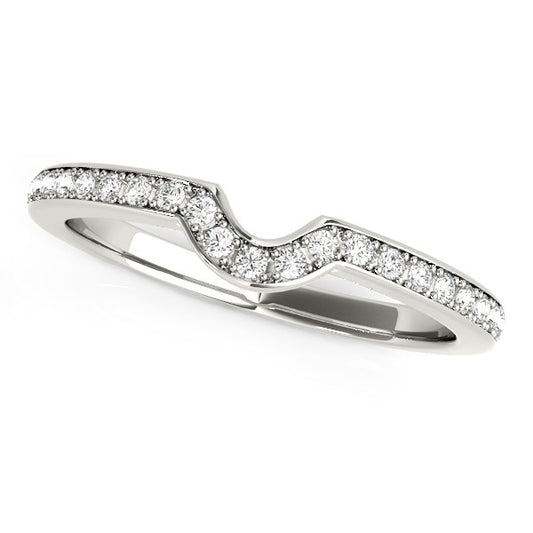 14k White Gold Modern Curved Prong-Set Diamond Wedding Band (1/8 cttw)