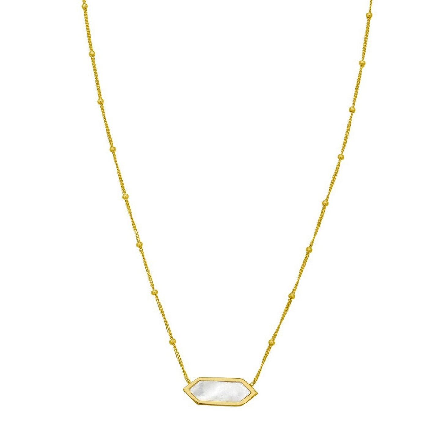 14K Yellow Gold Hexagon Mother Of Pearl Pendant Necklace