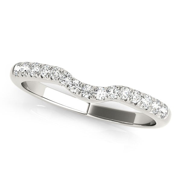 14k White Gold Pave-Set Curved Diamond Wedding Band (1/5 cttw)