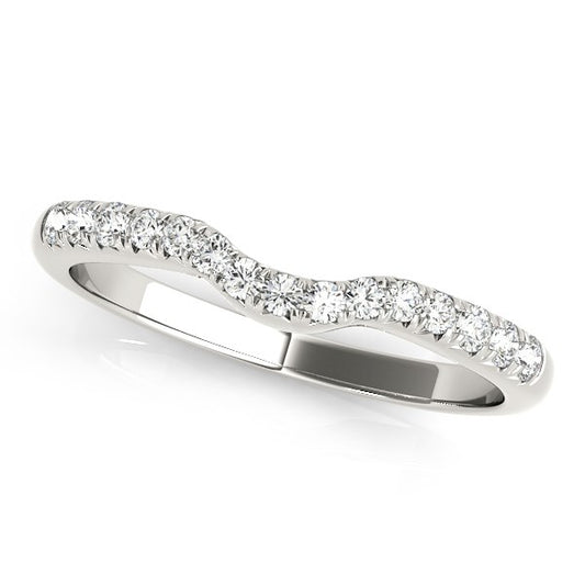 14k White Gold Pave-Set Curved Diamond Wedding Band (1/5 cttw)