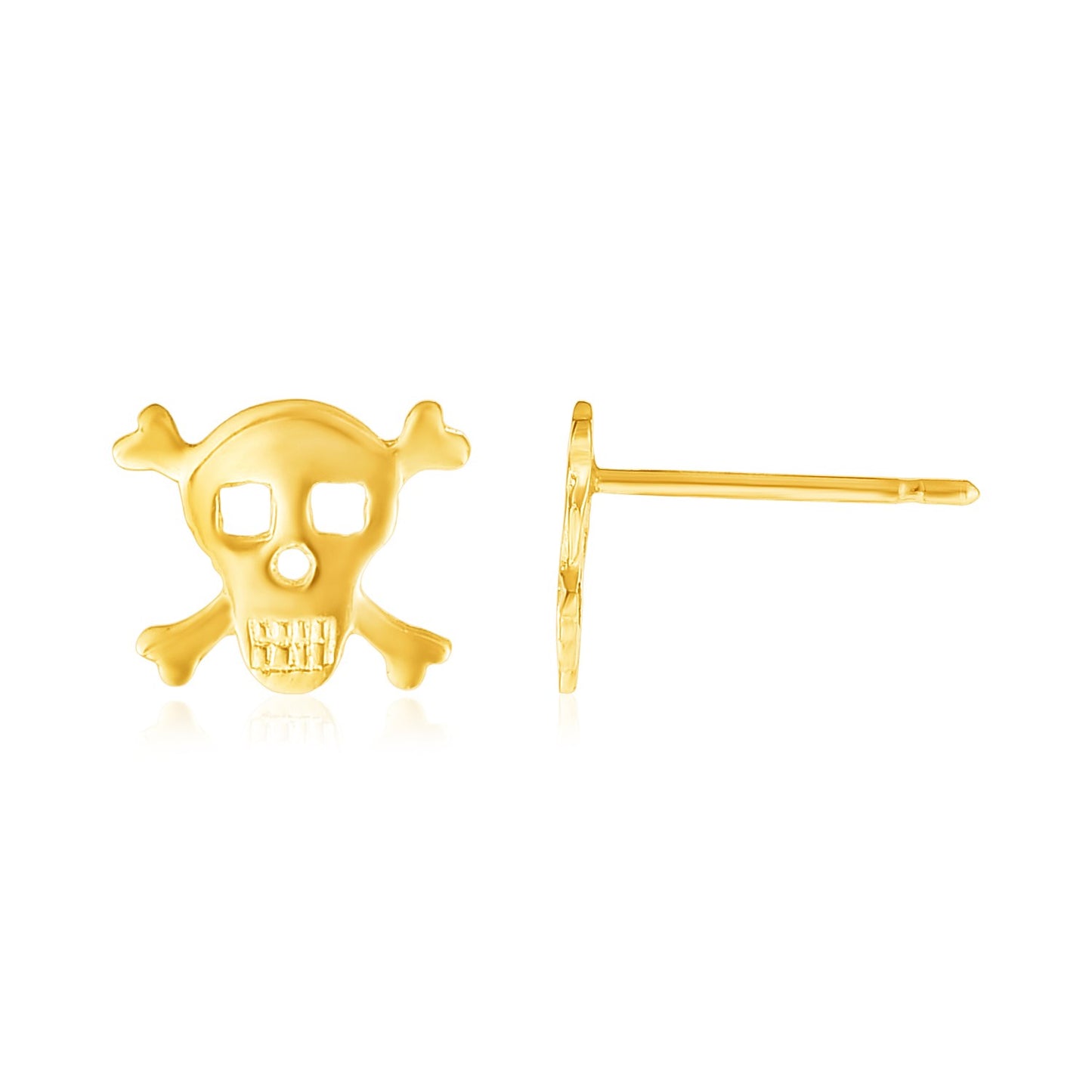 14K Yellow Gold Skull & Crossbones Post Earrings