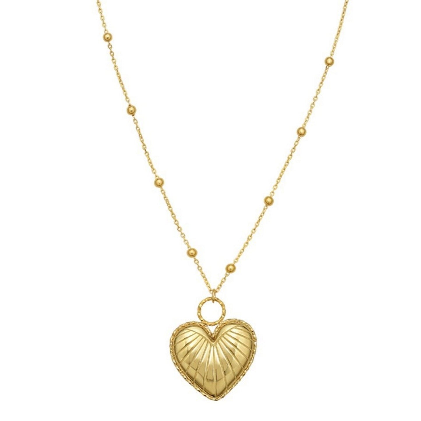 14K Yellow Gold Vintage Puffed Heart Necklace