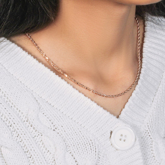 14k Rose Gold Solid Diamond Cut Rope Chain (2.30 mm)