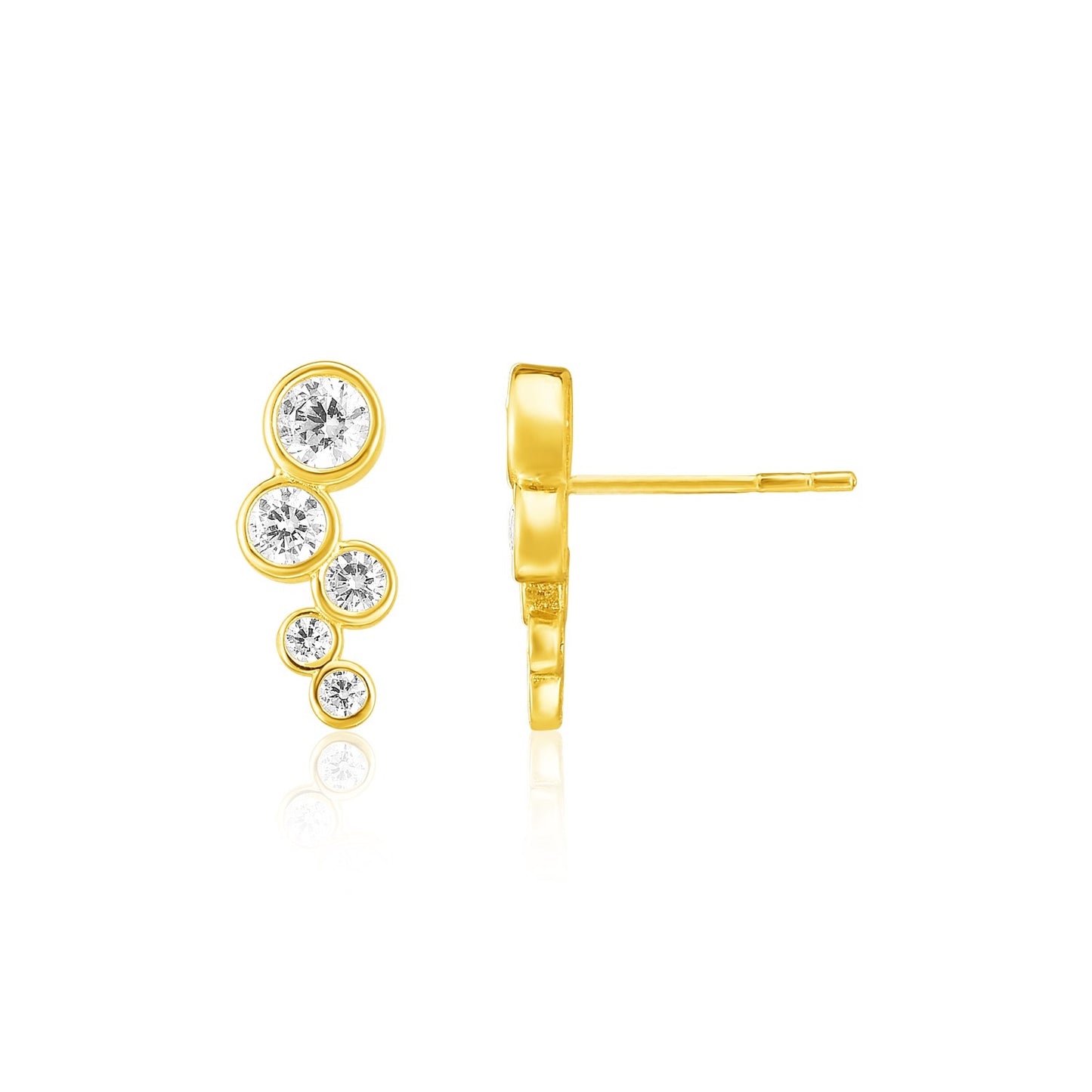 14k Yellow Gold Climber Post Earrings with Circles & Cubic Zirconias
