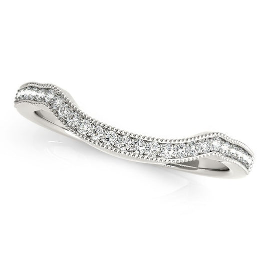 14k White Gold Curvy Style Pave-Set Diamond Wedding Band (1/6 cttw)