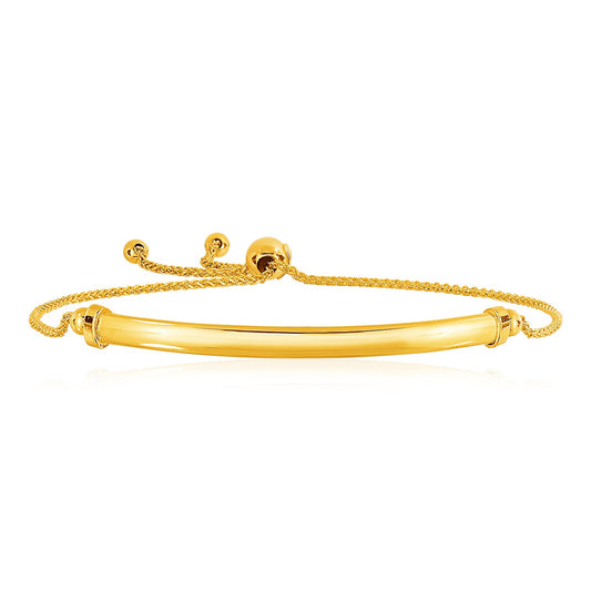 14k Yellow Gold Smooth Curved Bar & Lariat Style Bracelet