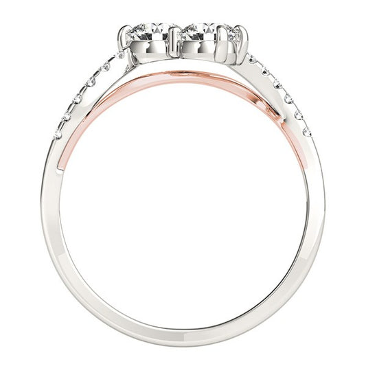 Two Stone Diamond Ring with Curved Band in 14k White & Rose Gold (5/8 cttw)