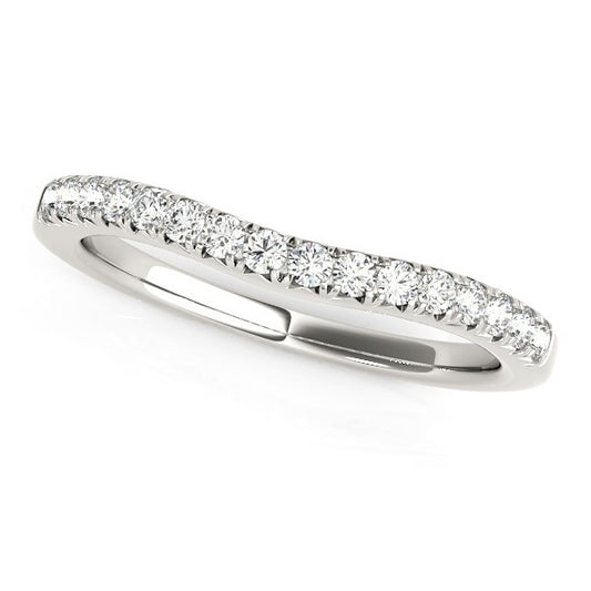 14k White Gold Pave-Set Round Curved Wedding Band (1/4 cttw)