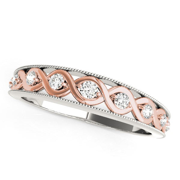 14k White & Rose Gold Infity Diamond Wedding Band (1/8 cttw)