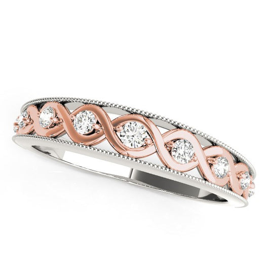 14k White & Rose Gold Infity Diamond Wedding Band (1/8 cttw)