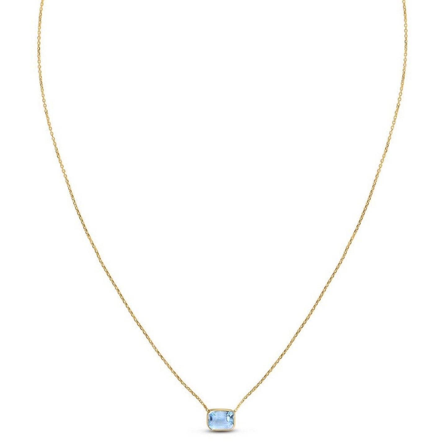 14K Yellow Gold Emerald Cut Blue Topaz Necklace