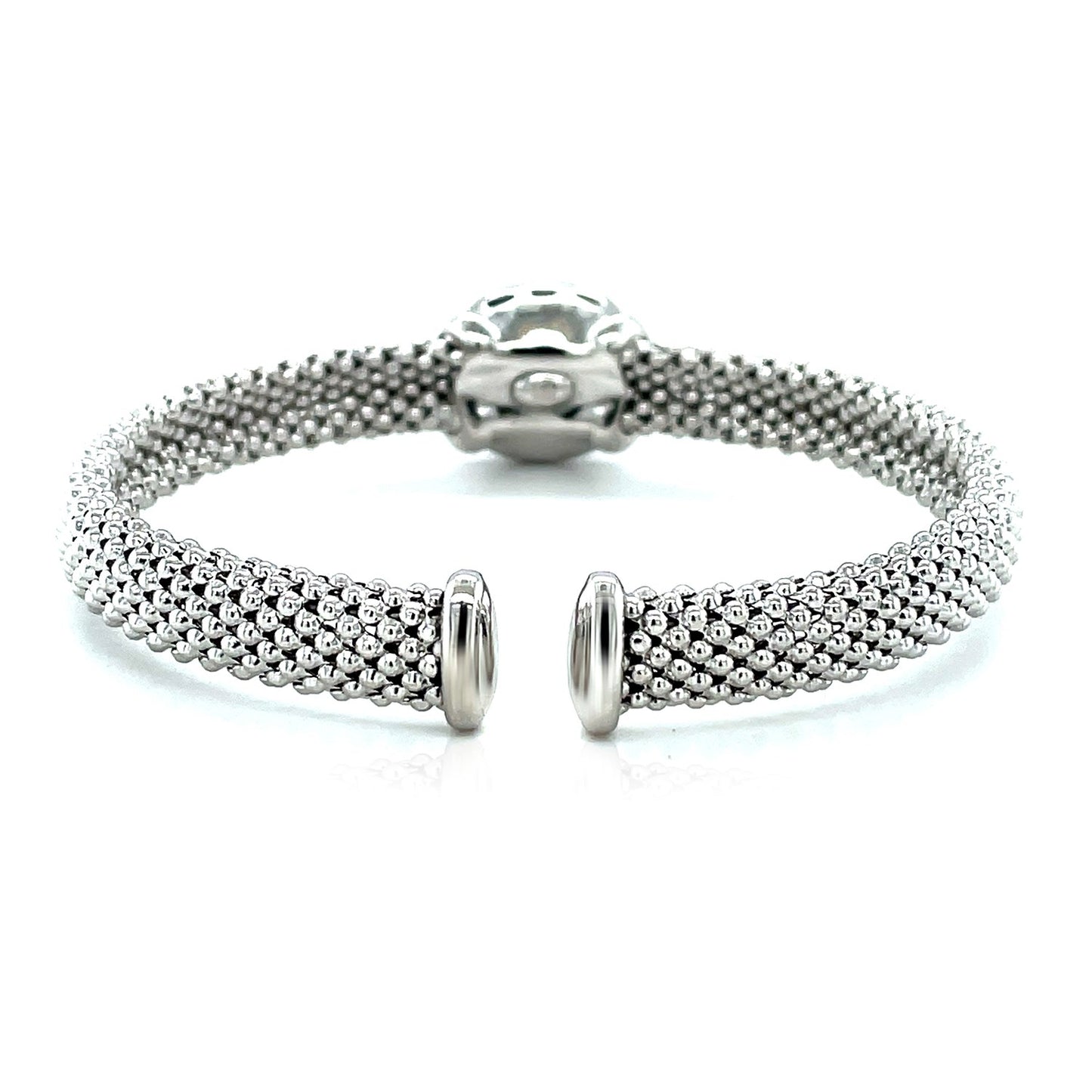 Popcorn Texture Cuff Bangle with Blue Topaz & Diamonds in Sterling Silver (8.00 mm)