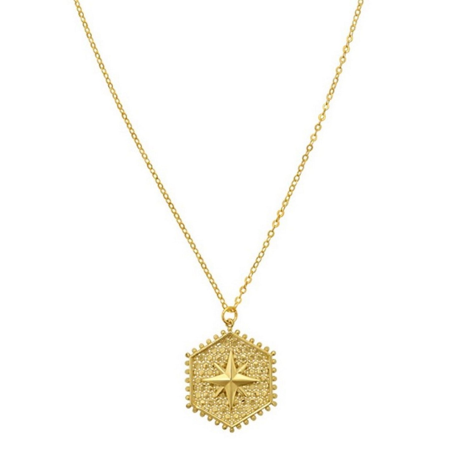 14K Yellow Gold North Star Hexagon Necklace