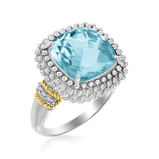 18k Yellow Gold & Sterling Silver Sky Blue Topaz & Diamond Popcorn Ring