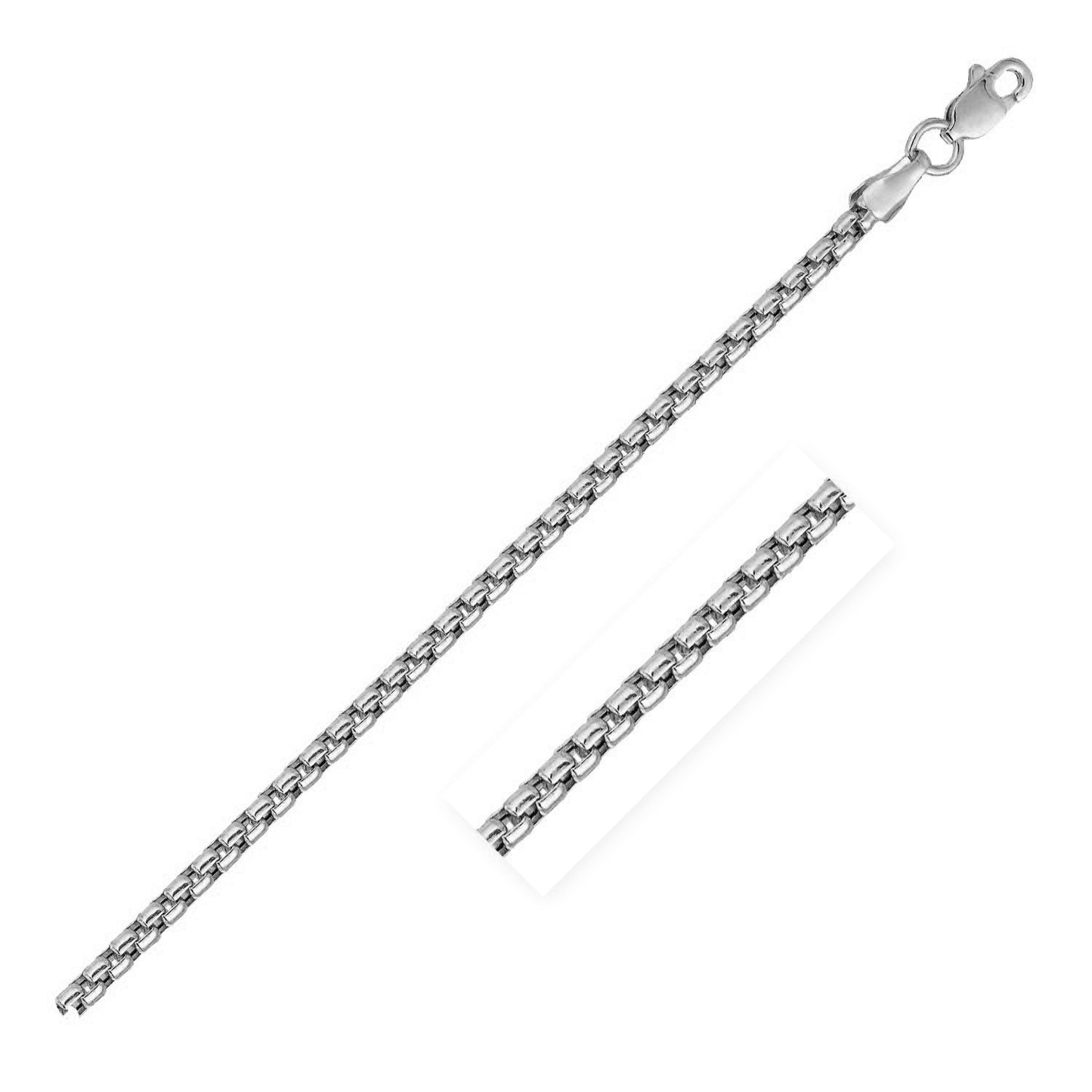 14k White Gold Solid Round Box Chain (2.50mm)