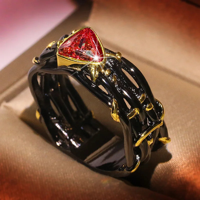 Twisted Black & Gold Style Peridot, Ruby Zircon & Amethyst Zircon Rings