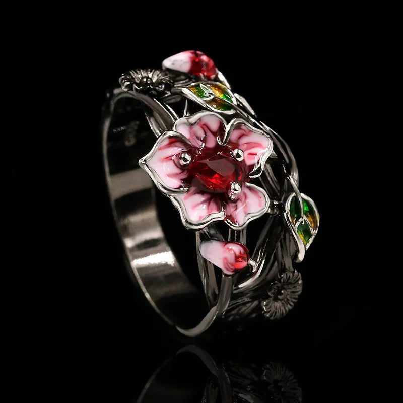 Precious Petals Ruby-Zircon Wildflower Ring