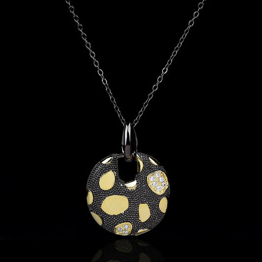 Black & Gold Style Zircon Disc Pendant Necklace