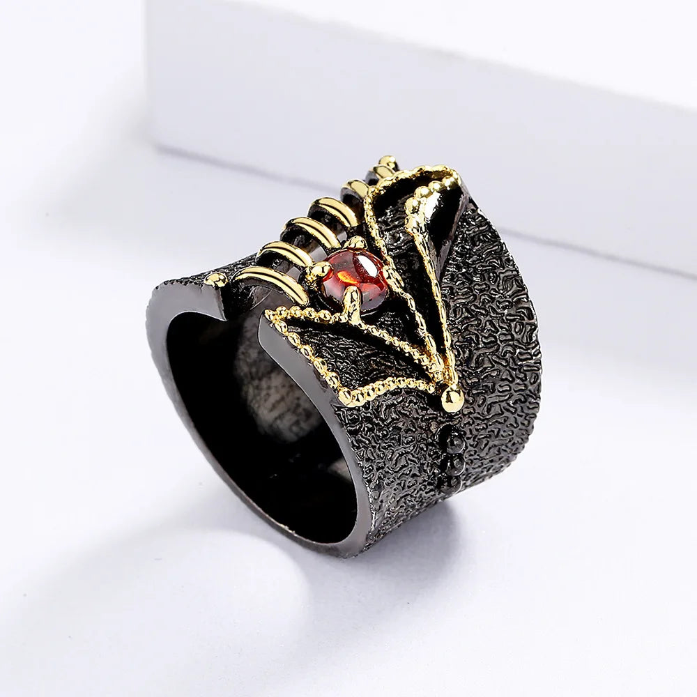 Retro Ruby Zircon Black & Gold Style Rings